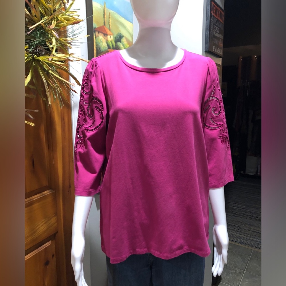Women's Fuchsia Embroidered Sleeve Top
Lois
Size L
EUC